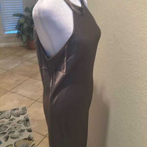 Krisa Size M Halter Maxi Dress Dark Taupe Metallic Eveningwear 100% Viscose New - Picture 8 of 12